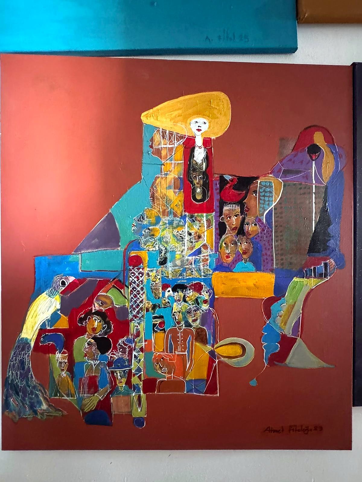 Architectural figures on red, 2025 — Ahmet Fitoloğlu