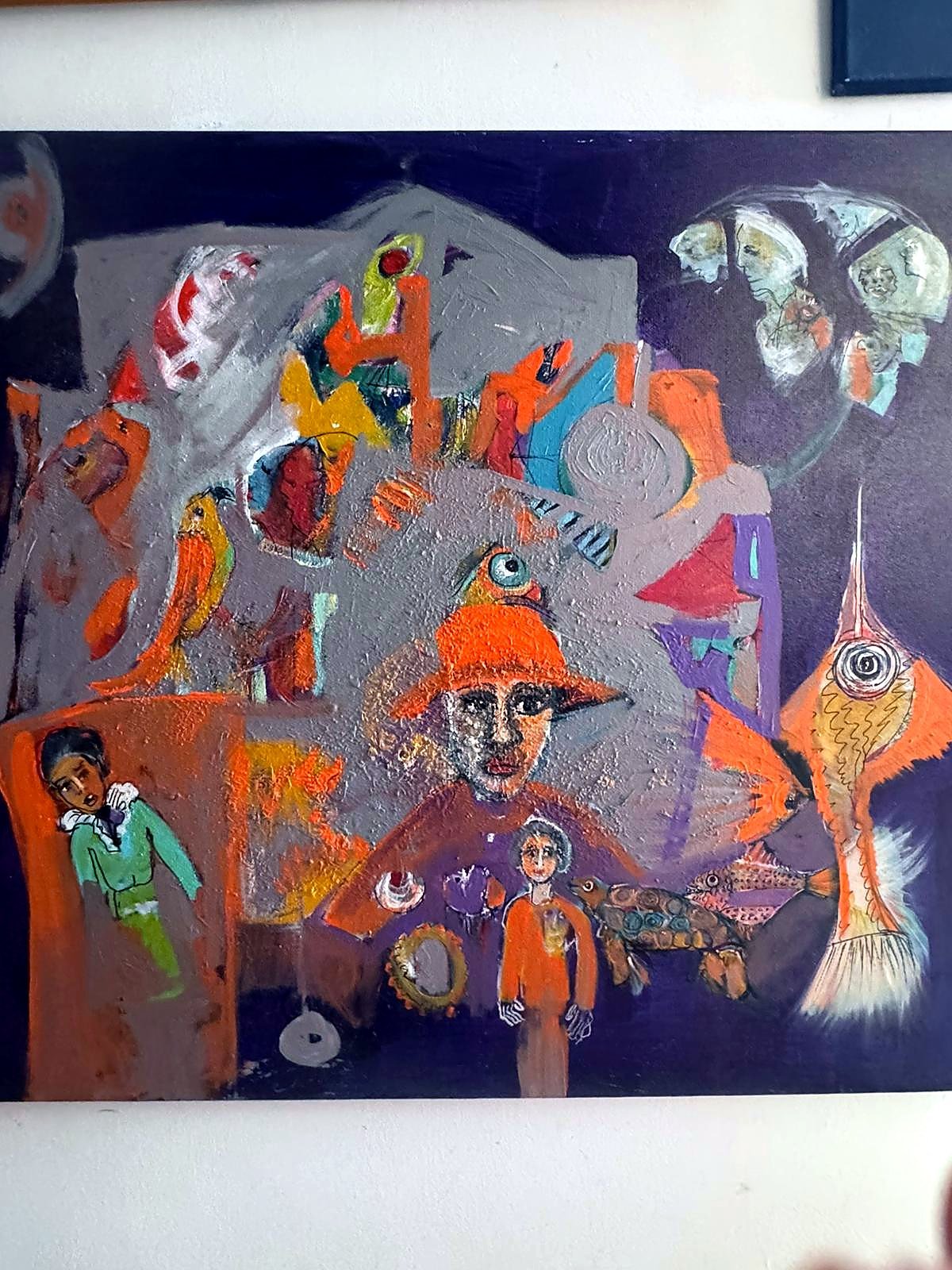 Faces and birds on violet, 2025 — Ahmet Fitoloğlu